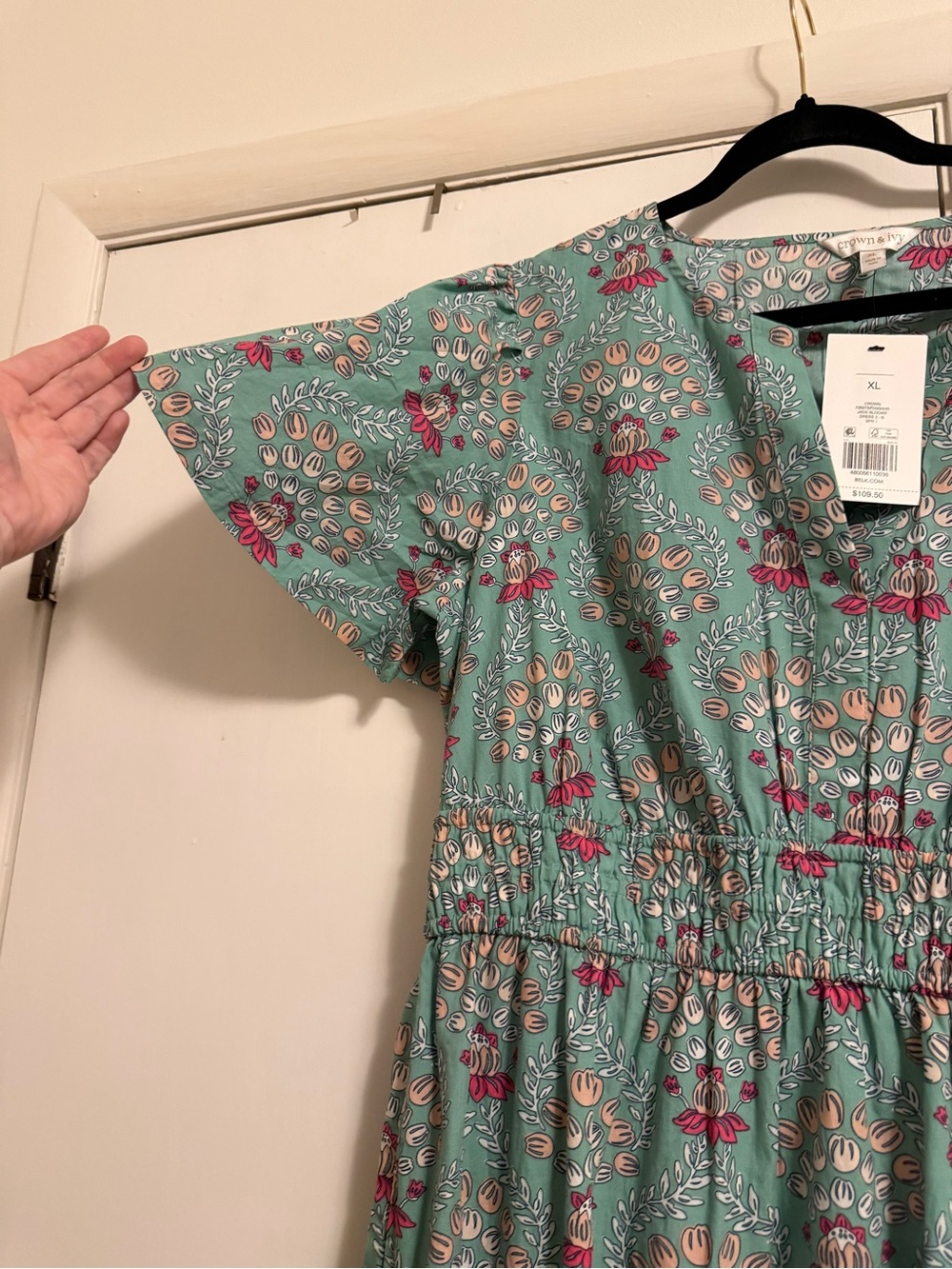 crown & ivy Teal Maxi Dress with Pink Floral Motif - Picture 7 of 9